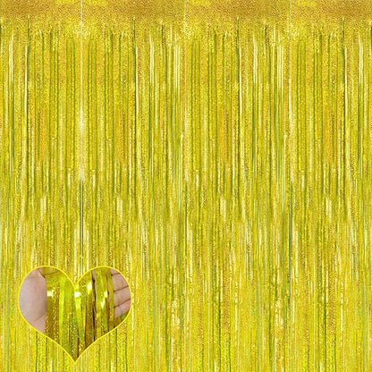 4 Pack Gold Fringe Curtain Backdrop, 3.2Ft x 8.2Ft Sparkle Metallic Tinsel Foil Fringe Streamers Background for Photo Booth Birthday Wedding Baby Shower Party Thanksgiving Christmas Decorations