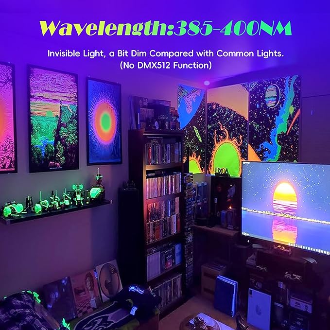 2 Pack 150W Black Light, 365nm Black Flood Light Outdoor with Plug and Switch, IP66 Waterproof Blacklight Neon Glow for Glow Party, Halloween, Fluorescent Poster, Body Paint