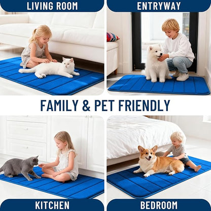 OLANLY Memory Foam Long Bathroom Rugs Runner 59x20, Super Soft Absorbent Bath Mat, Quick Dry, Machine Washable Shower Floor Rugs, Bathmat Carpet, Bathroom Home Decor Accessories, Royal Blue