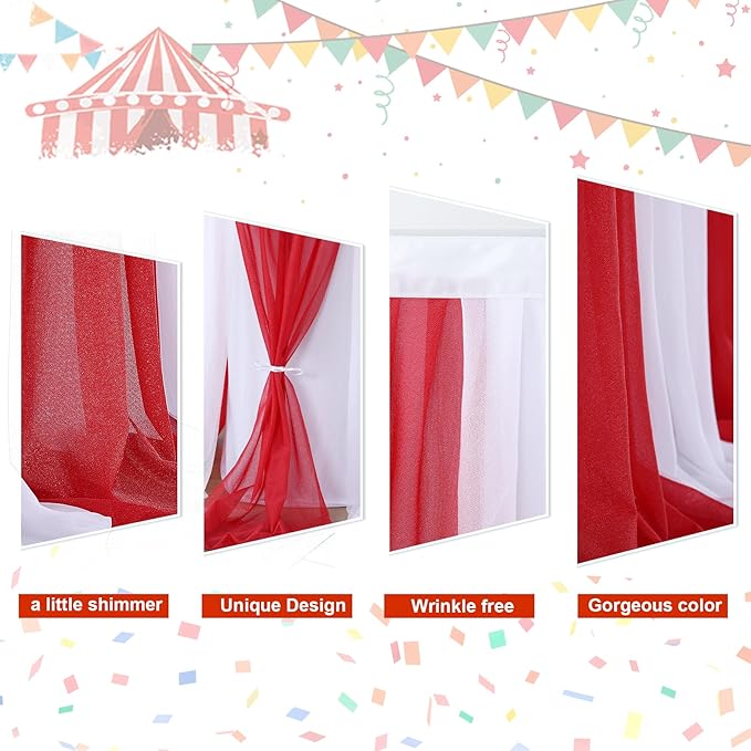Circus Table Skirt Red White Striped Tulle Table Skirts for Rectangle Table Birthday Carnival Circus Party Decorations 14ft