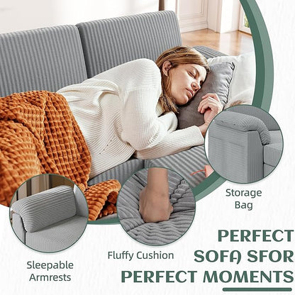 Vongrasig 79" Convertible Sectional Couch Sofa with Storage Ottoman, 3 Seat L Shaped Couch with Side Storage Pockage, Small Couches for Living Room, Apartment and Small Space (Light Grey)