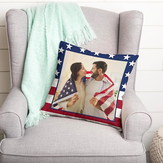 Be Burgundy Custom Photo Pillow Cover 16x16 Inch – Personalized Photo Pillow with USA Flag Frame, Custom USA-Themed Throw Pillowcase, Gift for USA Lovers