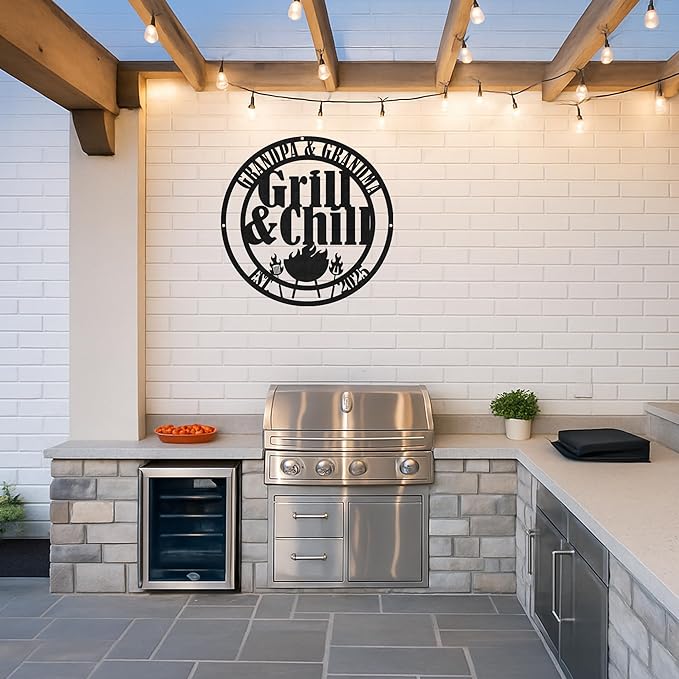 Custom BBQ Chef Metal Sign, Personalized Grill Name Cut Wall Decor for Outdoor Cooking Area, Rustic Patio Barbecue Gift
