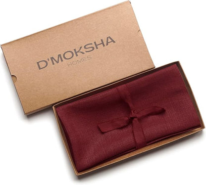 D'Moksha Homes Dark Red Linen Napkins 18 x 18 Inch - 100% Pure Linen Cloth Washable Dinner Napkins Set of 4 for Winter, Christmas, Holiday