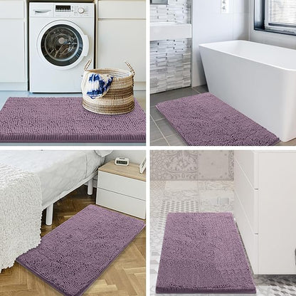Smiry Luxury Chenille Bathroom Rugs 30x20, Extra Soft and Absorbent Shaggy Bath Mat, Machine Washable, Non-Slip Plush Carpet Runner for Tub, Shower, and Floor, Home Decor Accessories, Deep Plum