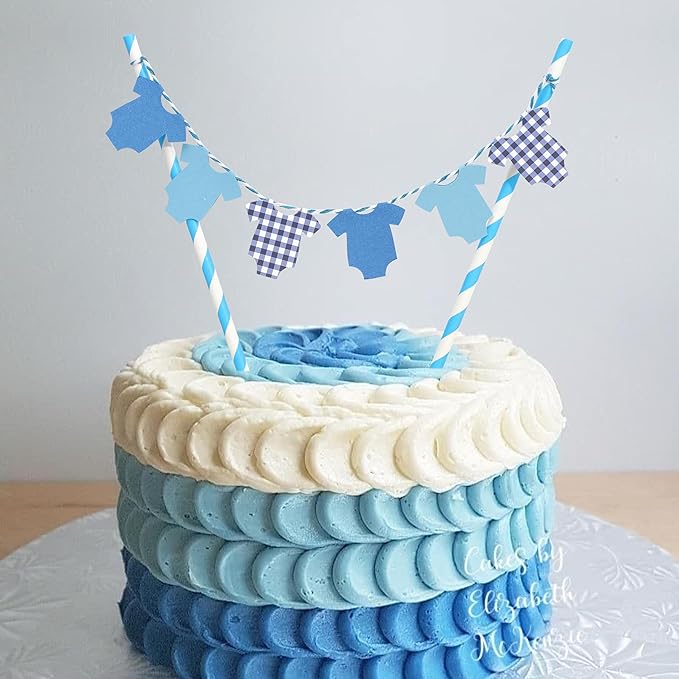 Blue Baby Shower Cake Topper - Blue Bodysuit Gingham Cake Topper,Gender Reveal Decor,Baby Shower Cake Decorations,Gingham Onesie Party Decorations (blue-1)