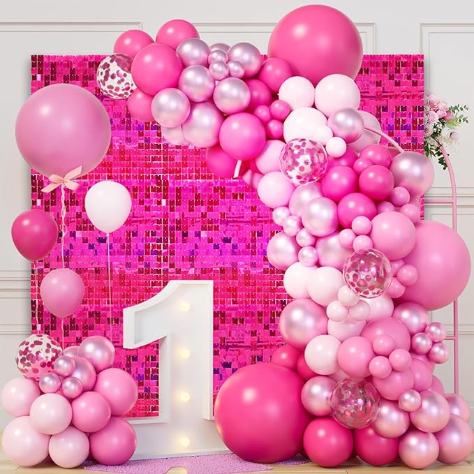 48 PCS Hot Pink Shimmer Wall Backdrop, Laser Square Sequin Photo Backdrops Panel, Glitter Wall Background for Birthdays, Weddings, Halloween, Engagements, Disco Bachelorette Party Decoration (6FTx8FT)