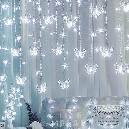 Butterfly Curtain Fairy Lights USB Plug in,120 LED 8 Modes 20FT Firefly Twinkle Icicle String Lights with Remote Timer Waterproof Copper Wire for Bedroom Patio Christmas Wedding Party Dorm(Cool White)