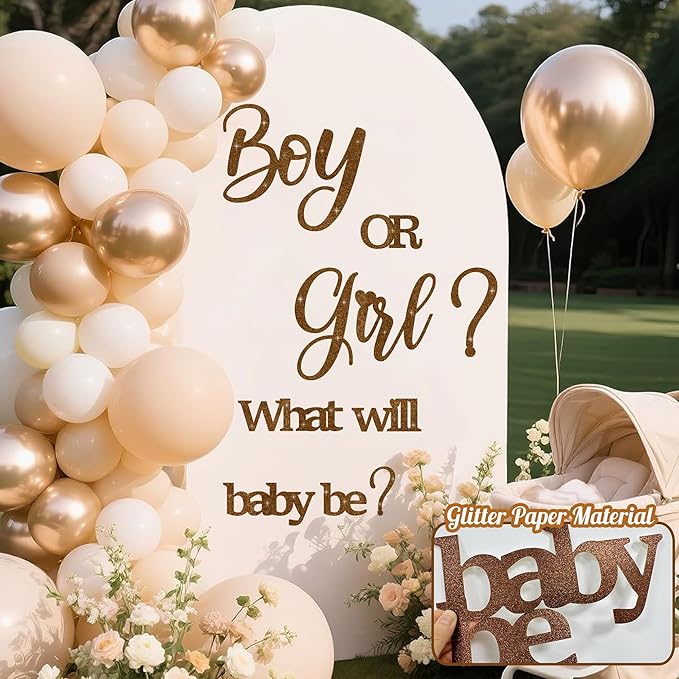 Large Glitter Paper Gender Reveal Decorations Decals for Balloon Arch Boy or Girl What Will Baby Be Signs for Backdrop Baby Shower Party Supplies He or She Letters Stickers for Pregnancy Banner