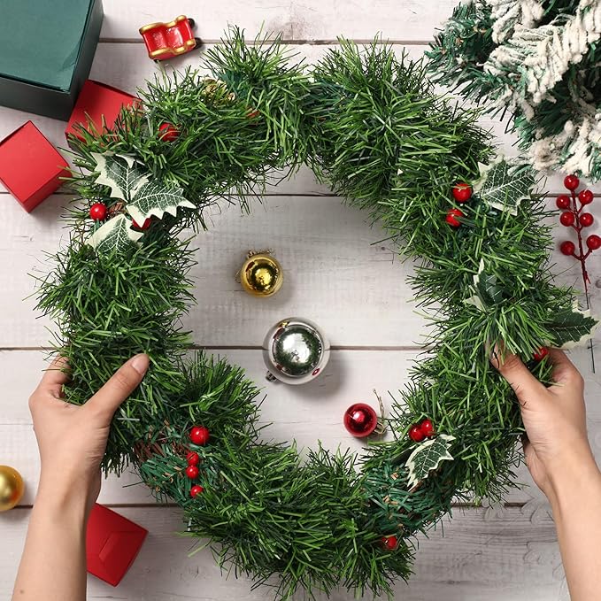 100 ft Green Christmas Garland Decorations Artificial Greenery 3.5" Wide Pine Garland PVC Soft Christmas Decorations for Indoor Outdoor Tree Stair Banister Fireplaces, 6 Pcs, 16.6 ft Each