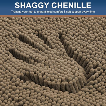 Smiry Luxury Chenille Bathroom Rugs 36x24, Extra Soft and Absorbent Shaggy Bath Mat, Machine Washable, Non-Slip Plush Carpet Runner for Tub, Shower, and Floor, Home Decor Accessories, Camel