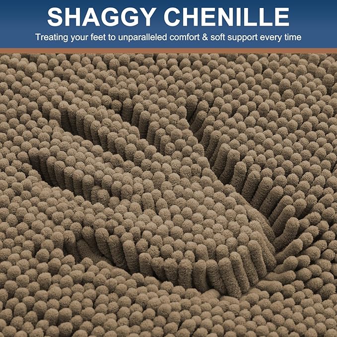 Smiry Luxury Chenille Bathroom Rugs 48x32, Extra Soft and Absorbent Shaggy Bath Mat, Machine Washable, Non-Slip Plush Carpet Runner for Tub, Shower, and Floor, Home Decor Accessories, Camel