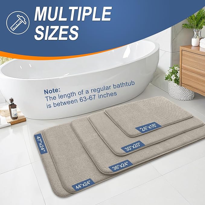 OLANLY Thick Memory Foam Bath Mat Rug 47x24, Extra Soft Absorbent Bathroom Rug, Quick Dry Bath Mats, Non-Slip, Machine Washable Carpet for Bathroom, Tub and Shower, Home Decor Accessories, Warm Taupe