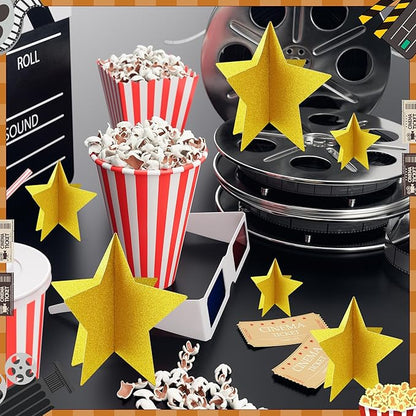70 Pcs Star Centerpieces for Movie Night Party Decorations 3D 2025 Graduation Table Decor 3 Sizes 8" 5" 3" Red Carpet Film Show Theme Birthday Party Back to School Table Decor （Gold）