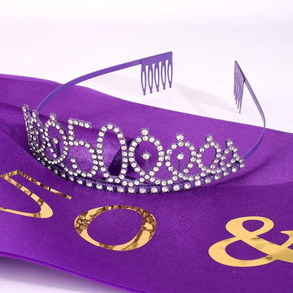 Purple 50th Birthday Gifts for Women, 50th Purple Birthday Decorations Women, 50th Birthday Sash, 50th Birthday Tiara, 50th Birthday Crown, Purple Crowns for Women, 50th Birthday Sash and Tiara for Women, Happy 50th Birthday Party Favors Cake Topper