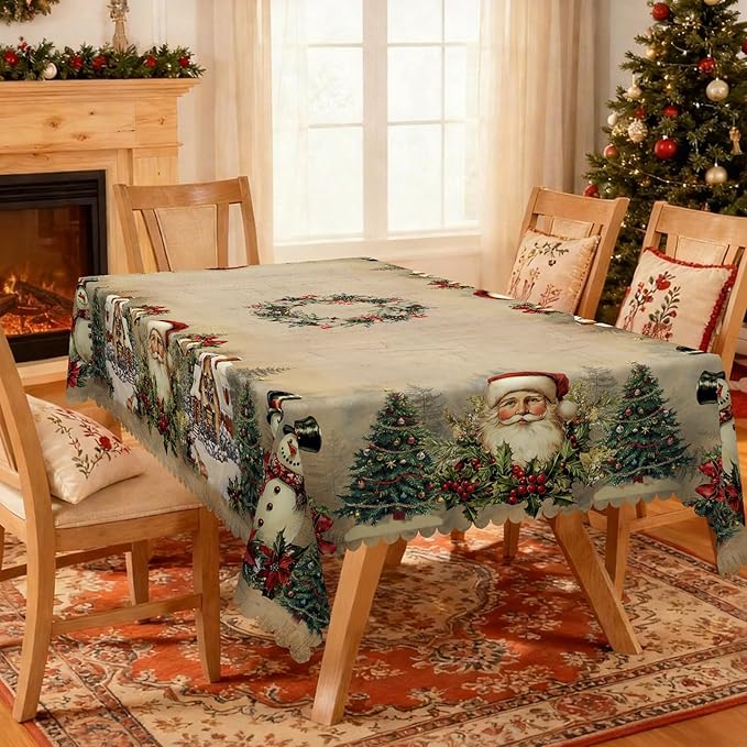 Eikione Retangular Tablecloth 152x220inch, Christmas Tablecloth Waterproof and Wrinkle-Free, Table Covers, Winter Decorations for Home Dining Retro