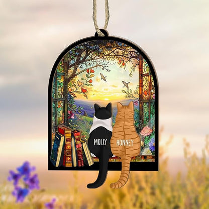 Personalized Cat Memorial Suncatcher – Custom Cat Suncatcher with Name and Breed for Up to 3 Pets, Sympathy Gift for Cat Loss, Memorial Gift for Cat Lovers
