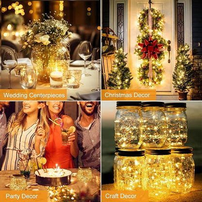 btfarm 24 Pack Fairy Lights Battery Operated [3 Modes], 7ft 20 Led Twinkle Lights String Lights Waterproof Bulk Small Mini Silver Wire for Christmas Mason Jars Wedding Table Centerpiece, Warm White