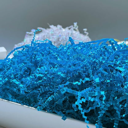 2 LB Blue Crinkle Cut Paper Shred Filler for Gift Baskets Easter Egg Grass Party Favors Stuffing