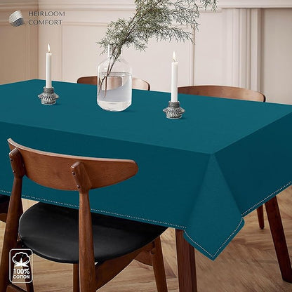Teal Green Rectangle Tablecloth, 60x102 Inch, 100% Cotton, Fits 8-10 Seats, Durable, Washable, Wrinkle Resistant, Dining Table Cloth for Weddings, Birthdays, Holiday Meals, Dinner