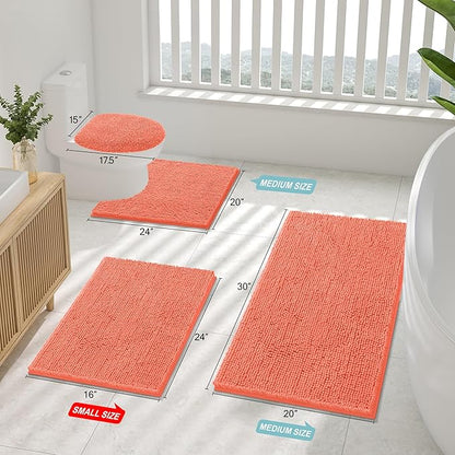 Smiry Luxury Chenille Toilet Rugs U-Shaped 20x20, Soft Absorbent Non-Slip Contour Bathroom Rugs for Toilet, Machine Washable Contoured Bath Mats, Coral