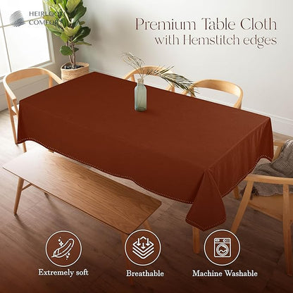 Rust Cotton Tablecloth, Tabletop 52x70 Inch, Fits 4-6 Seats, Soft, Durable, Washable, Wrinkle Resistant, Rectangle Table Cloth for Dining, Thanksgiving, Fall Decor, Family Gathering