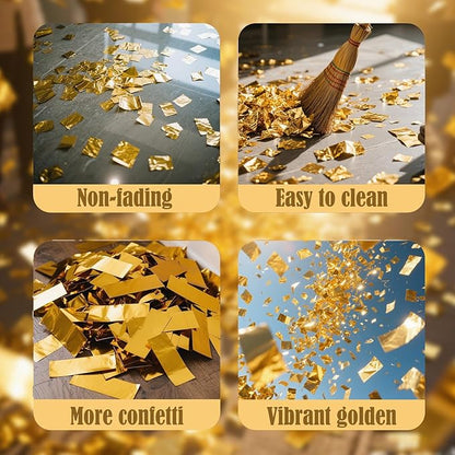 5-Pack Gold Confetti Poppers, 12-Inch Recyclable Confetti Cannons for Weddings, Birthdays, Graduations, and Festive Gatherings.