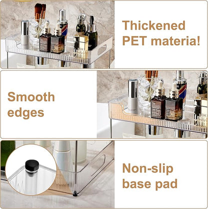 3 Tier Bathroom Counter Organizer, Multi-Purpose Cosmetics Skincare Shelf, Fits A4 Size Makeup Organizer for Office and Vanity Tray, Countertop Storage Solution for Kitchen,Bath.(Clear)