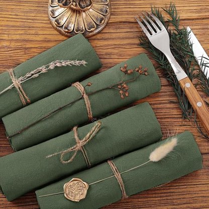 Socomi Cloth Napkins Green Fall Thanksgiving Washable Reusable Bulk Linen Cotton Napkins Set of 6 17"x17" for Wedding Party Bridal Baby Shower Birthday Dining Table Decorations