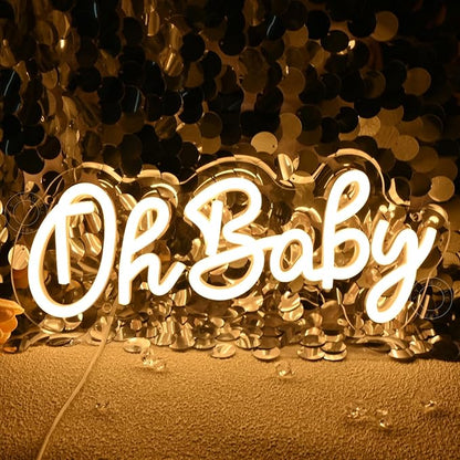 SYLHOME Oh Baby Led Neon Light Sign Nursery Bedroom Wall Decor Sign Baby Shower Kids Birthday Christmas Party Backdrop Decor 11.8" X 5.1" USB