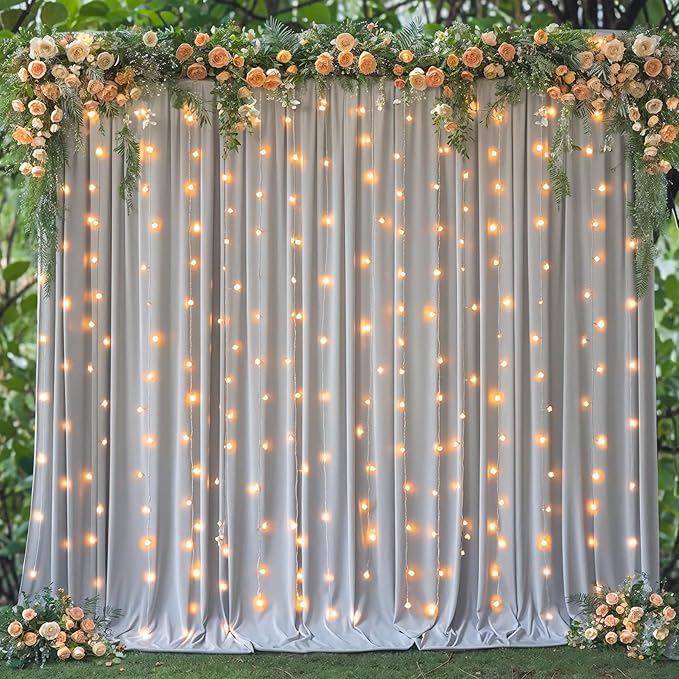 Tao-Ge 10x10 Silver Grey Backdrop Curtain for Parties Wedding Wrinkle Free Silver Grey Photo Curtains Backdrop Drapes Fabric Indoor and Outdoor Decoration for Birthday Party 5ft x 10ft,2 Panels
