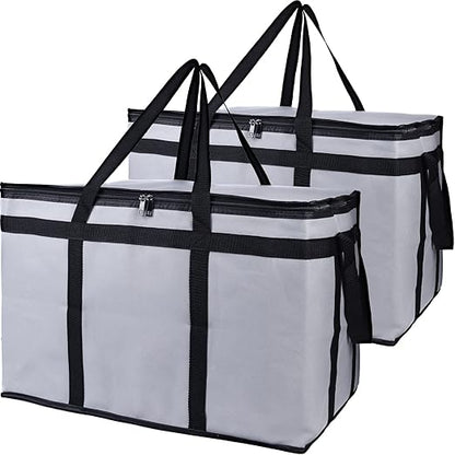 Bodaon 2-Pack Insulated Food Delivery Bag for Hot and Cold Meal, XXX-Large Grocery Tote Insulation Bag for Catering, Pizza Warmer, Cooler/Thermal Bags, Grey
