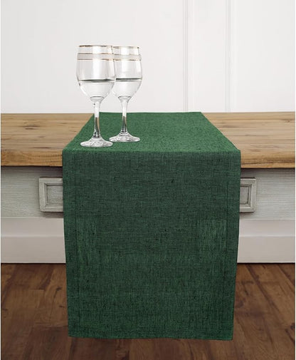 Solino Home Linen Table Runner 144 Inches Long - Athena, 100% Pure Linen Forest Green 14 x 144 Inch Table Runner for Dining, Fall, Autumn, Christmas, Winter, New Year