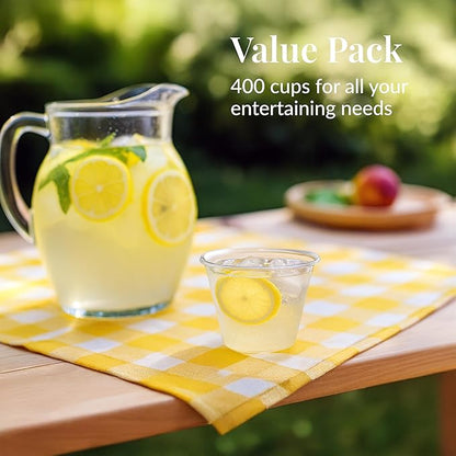 Prestee 400 Pcs Clear Plastic Party Cups Disposable - 9 oz Clear Plastic Cup for Cold Beverages, Cocktails, Smoothies, and Desserts - Durable PET Cups for Gatherings, Events, and Catering