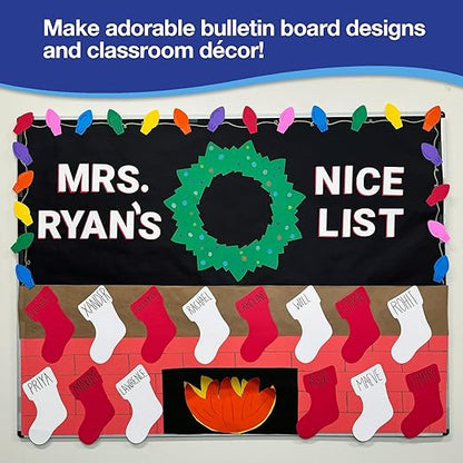 164 Pieces Christmas Trees, Stockings, Light Bulb Punch Out Paper Cutouts in Holiday Colors, 2-Sided US Made Card Stock for Crafts, Bulletin Boards, Classroom, Posters, and Christmas Party Decorations