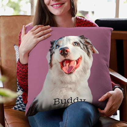 Be Burgundy Custom Pet Photo Pillow Cover 16x16 Inch – Personalized Dog or Cat Pillow with Name, Pet Picture Cut-Out Pillowcase, Optional Background Color, Gift for Pet Lovers, Dog Moms & Cat Owners