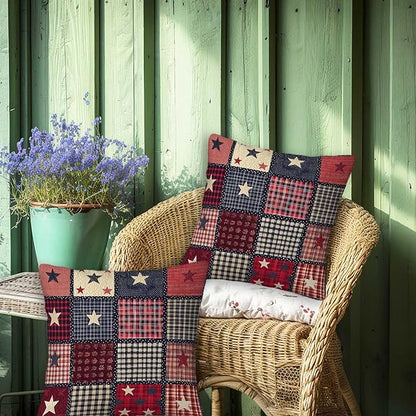 Flag Patchwork Print Throw Pillow Covers Set of 2 | 18x18 Inches Cushion Cases for Couch, Sofa, Bedroom and Living Room | Farmhouse Pillowcases for Home Decoration