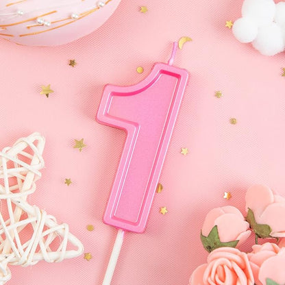 PHD CAKE 2.76 Inch Luxe Pink 1 Number Birthday Candles, Pink Number Candles, Cake Number Candles, Party Celebration