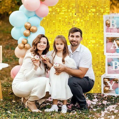 48 PCS Gold Shimmer Wall Backdrop, Square Sequin Photo Backdrops Panel, Glitter Wall Background for Birthdays, Weddings, Christmas, Engagements, Disco Bachelorette Party Decoration (6FTx8FT)