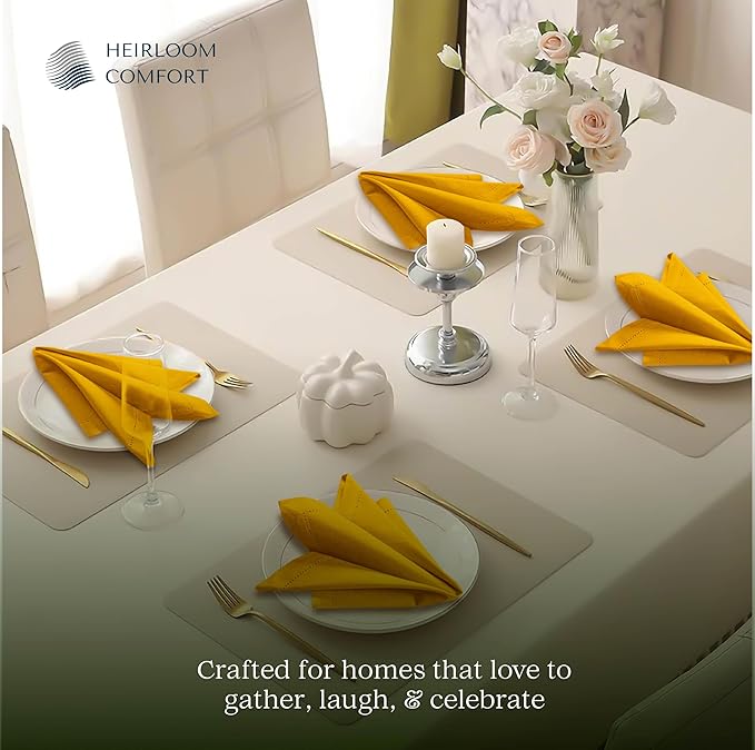 Mustard Yellow Cloth Napkins 18"x18" - Set of 12-100% Cotton, Absorbent, Reusable, Soft, Washable - Hemstitch Mitered Edges - Ideal for Dinner, Everyday, Baby Showers, Events