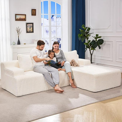 Modular Sectional Sofa Couches L-Shape Couch 3 Seat Modular Sofa Memory Foam Sectional Couches for Living Room, Cloud Couch with Oversized Chaise (White Stripe, 98" Right Facing Chaise)