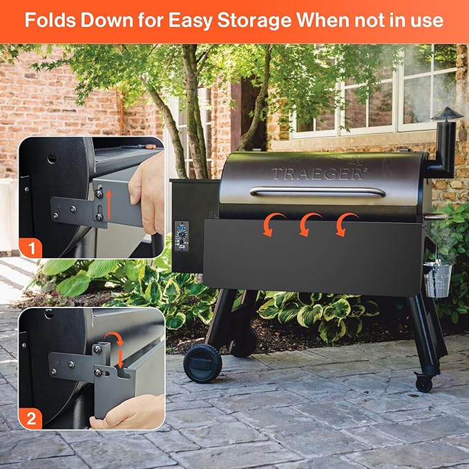 QuliMetal BAC363 Grill Folding Shelf for Traeger Pro 34 Series, Texas Elite 34, Century 885 and Eastwood 34 Series Pellet Grills, Ideal for Food Prep and Storage, 37" x 12"