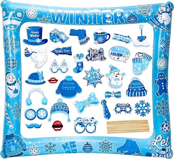 31 PCS Snowflake Photo Booth Props Winter Snowman Photo Props Winter Wonderland Party Decorations for Xmas Holiday Party Christmas Party Supplies Favors