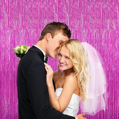 Hot Pink Tinsel Backdrop Foil Fringe Curtains - 2 Packs Door Streamers Backdrop for Birthday Door Decorations, Party Supplies for Bachelorette, Graduation, Christmas, Disco Decor