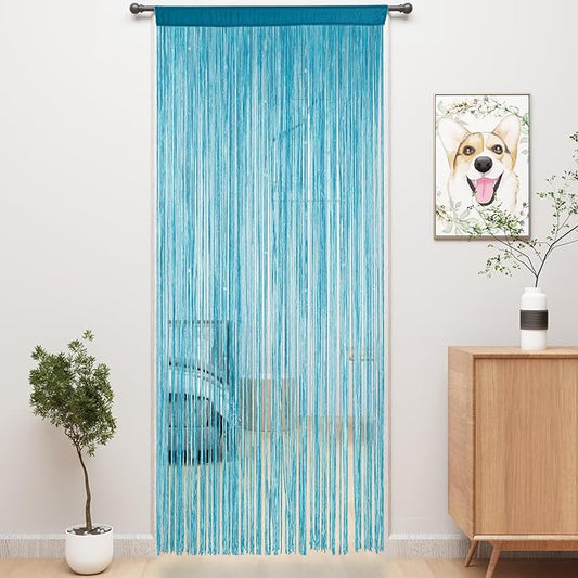 YIIBAII Door String Curtains Fringe Door Curtains for Doorways Window Room Decoration Living Room Divider(39"x110", Blue)