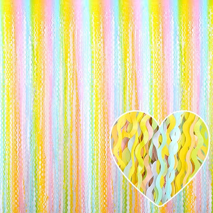 4 Pack Rainbow A Fringe Curtain Backdrop 3.2Ft x 8.2Ft Metallic Tinsel Foil Fringe Streamers Background for Photo Booth Mother's Day, Easter, Carnival, Birthday, Wedding Party Decoration
