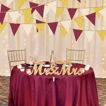 Burgundy Beige Gold Party Pennant Banner Flag Maroon Gold Hanging Glitter Paper Triangle Bunting for Graduation Birthday Bridal Shower Wedding Bachelorette Anniversary Baby Shower Party Decorations