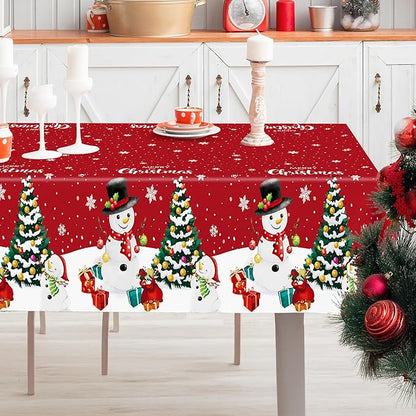 QZYL 3 Pack Christmas Tablecloths, 54" x 108" Snowman Christmas Decorations, Rectangle Holiday Plastic Tablecloth Xmas Disposable Table Cover, Xmas Table Decor Holiday Party Supplies
