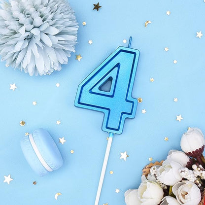 PHD CAKE 2.76 Inch Luxe Blue 4 Number Birthday Candles, Blue Number Candles, Cake Number Candles, Party Celebration