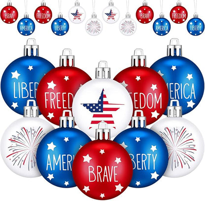 Aoriher 12 Pcs Christmas Ball Ornaments Patriotic Christmas Hanging Ornaments USA American Flag Ball Decor for Xmas Tree Party Holiday Decoration Outdoor Indoor